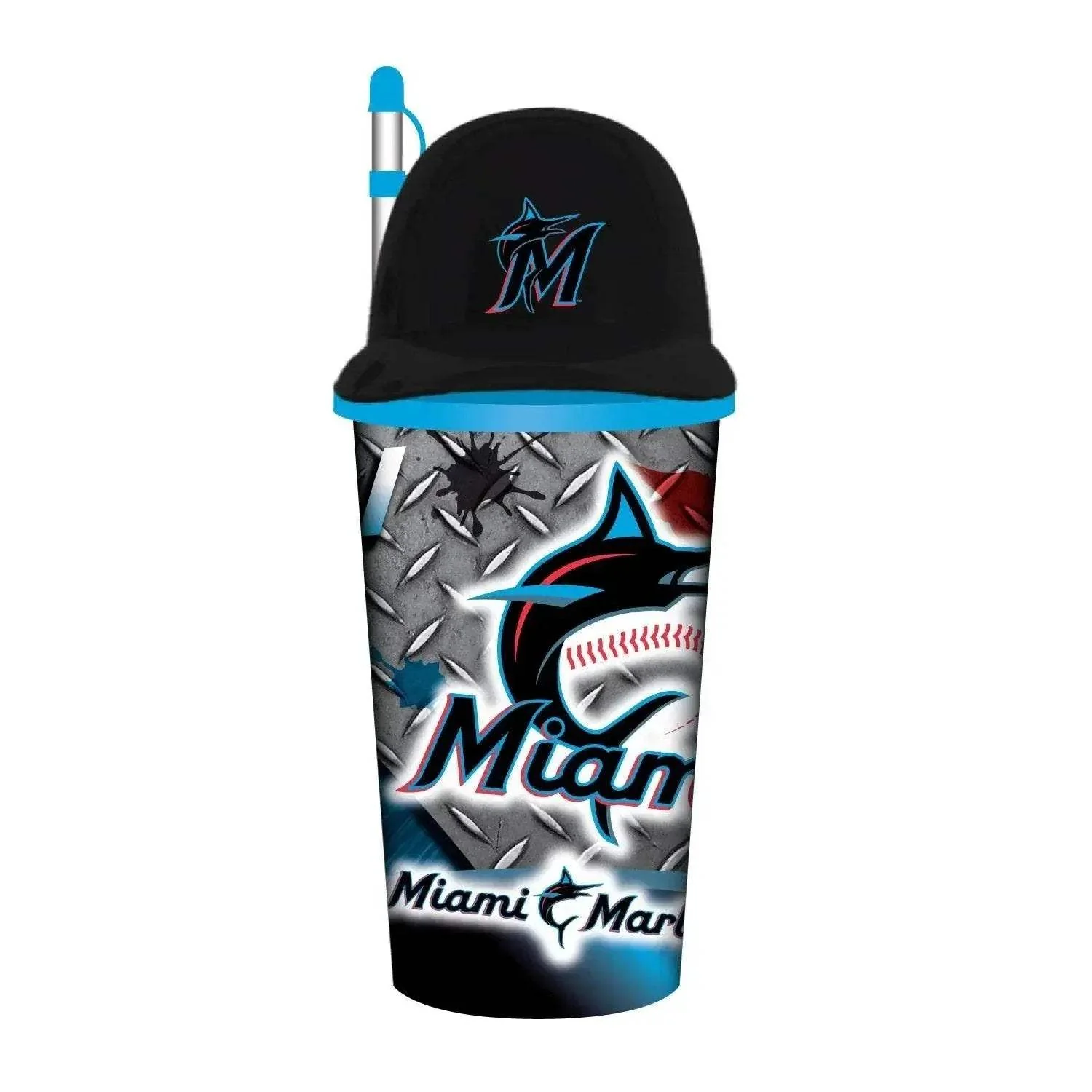 Miami Marlins Helmet Cup 32oz Plastic With Straw And Lid