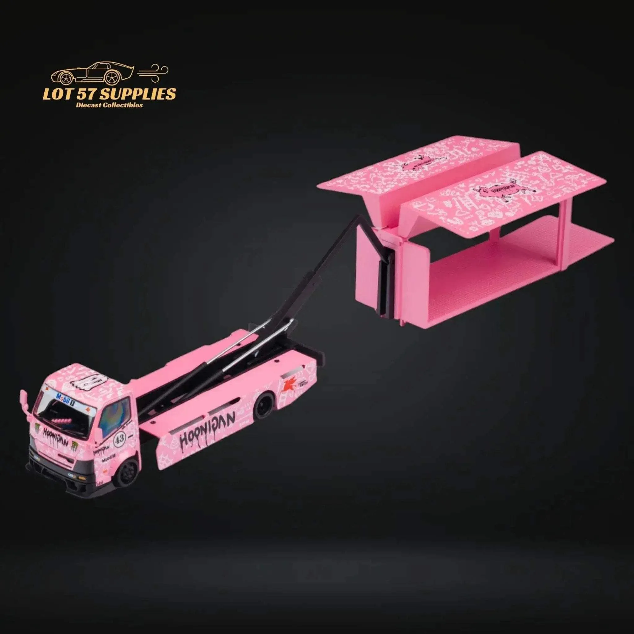 MicroTurbo Hino 300 Custom Box Truck Pink #43 Livery 1:64 - Image 2