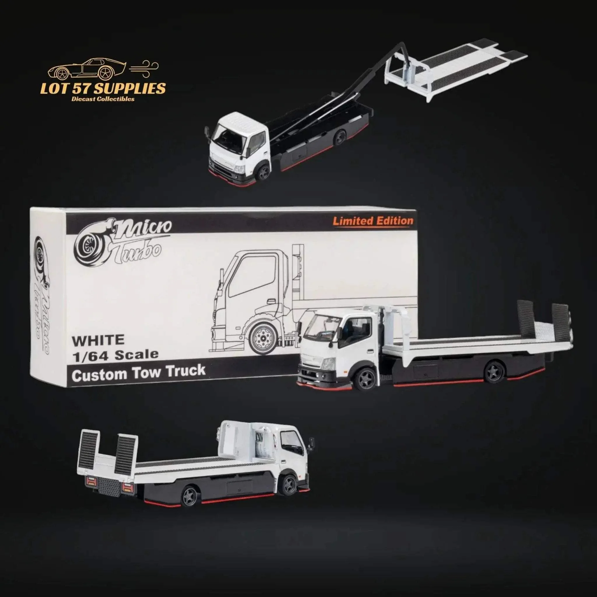 MicroTurbo Hino 300 Custom Flatbed Truck White 1:64