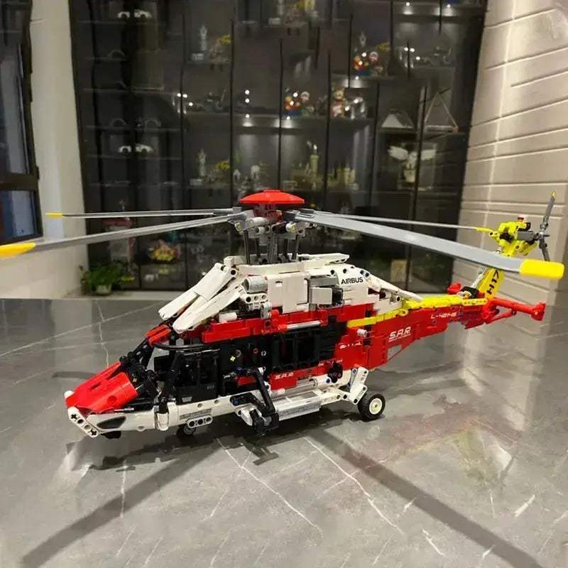 MOC Airbus H175 Rescue Helicopter Lego Compatible Blocks With Spinning Rotors