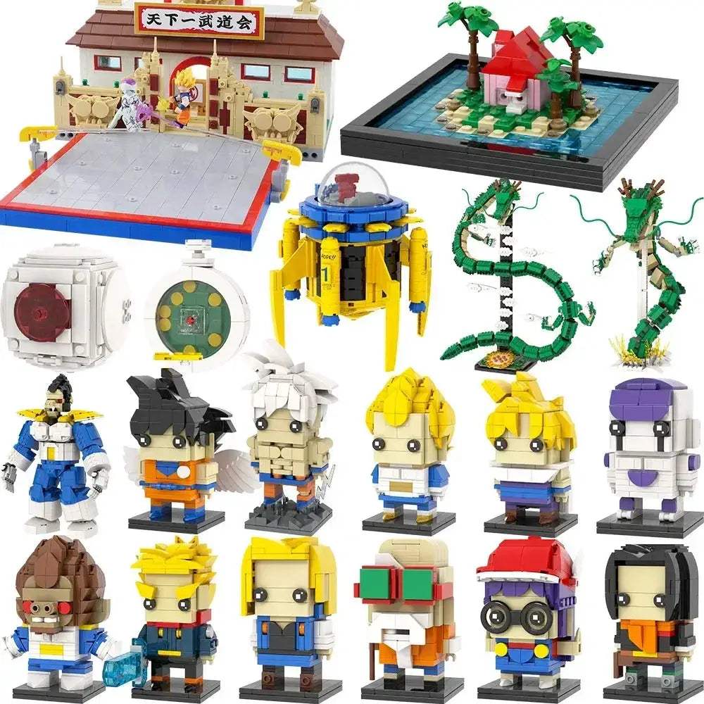 MOC Anime BrickHeadz Dragon Diorama Building Blocks Kit Educational