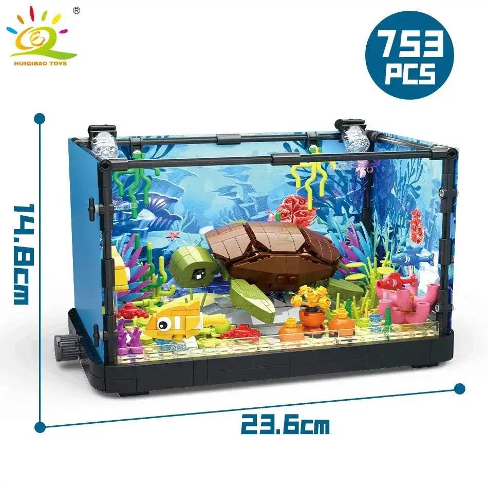 MOC Aquarium Building Blocks With Light Sea Turtle Toys For Kids - Image 8