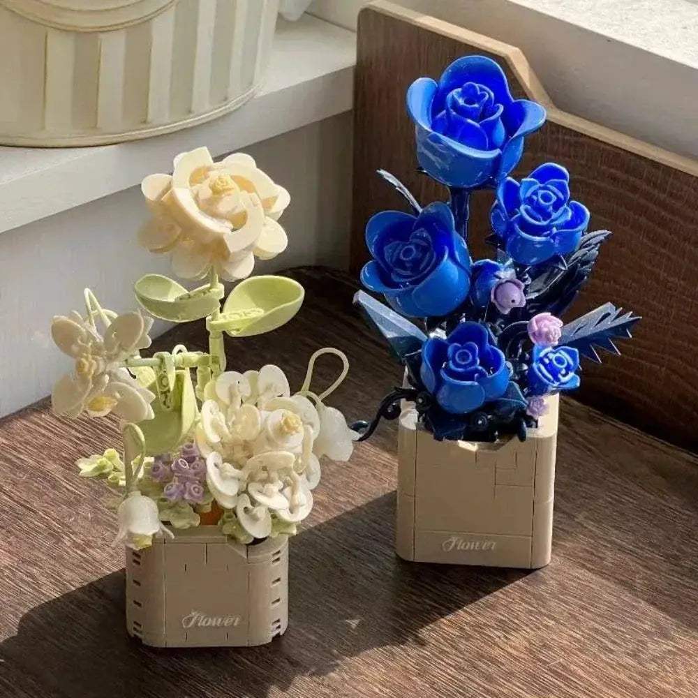 Lego Compatible Building Blocks Ice Blue Rose For DIY Gift - Image 4