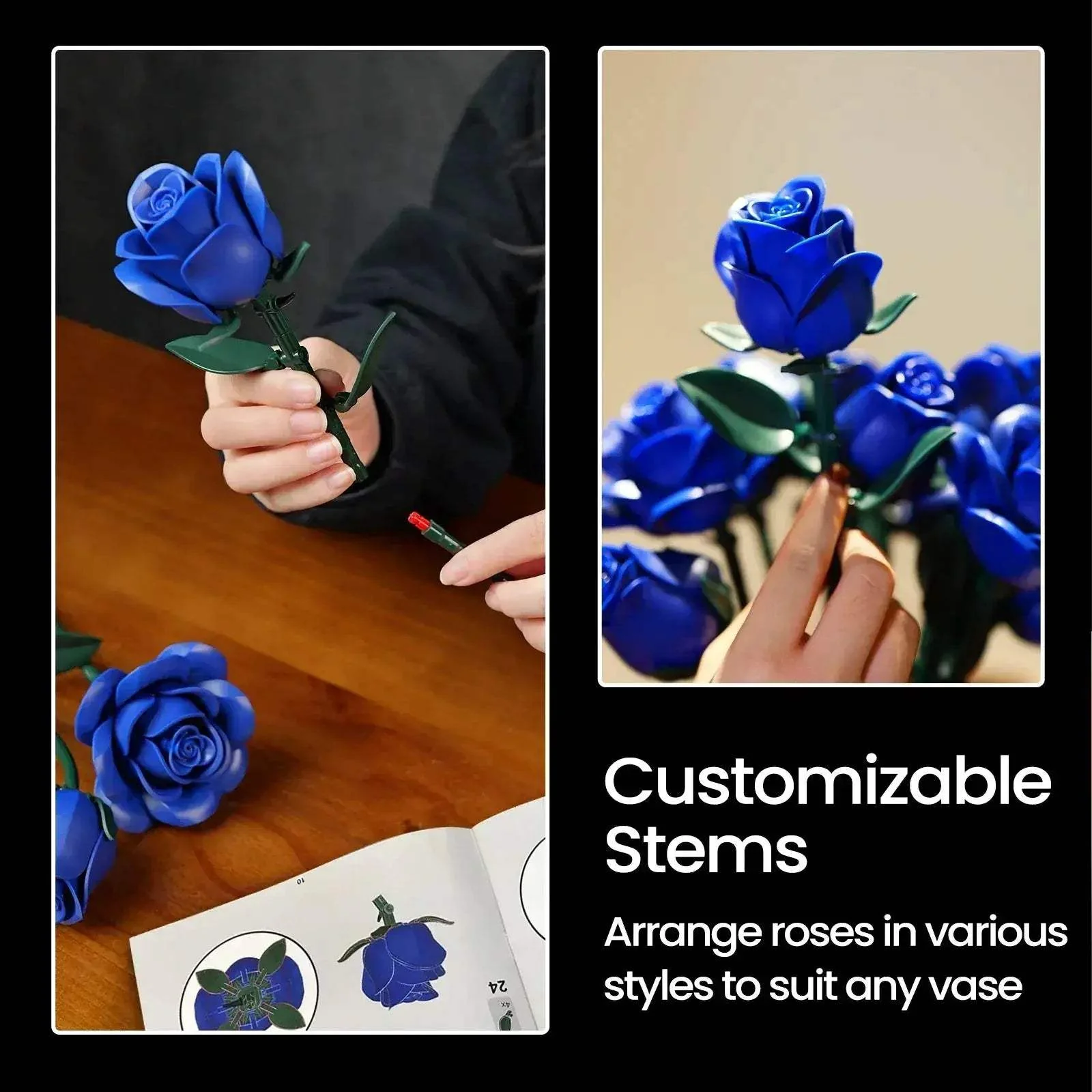 MOC Blue Rose Building Blocks Set For Customizable Home Decor - Image 2