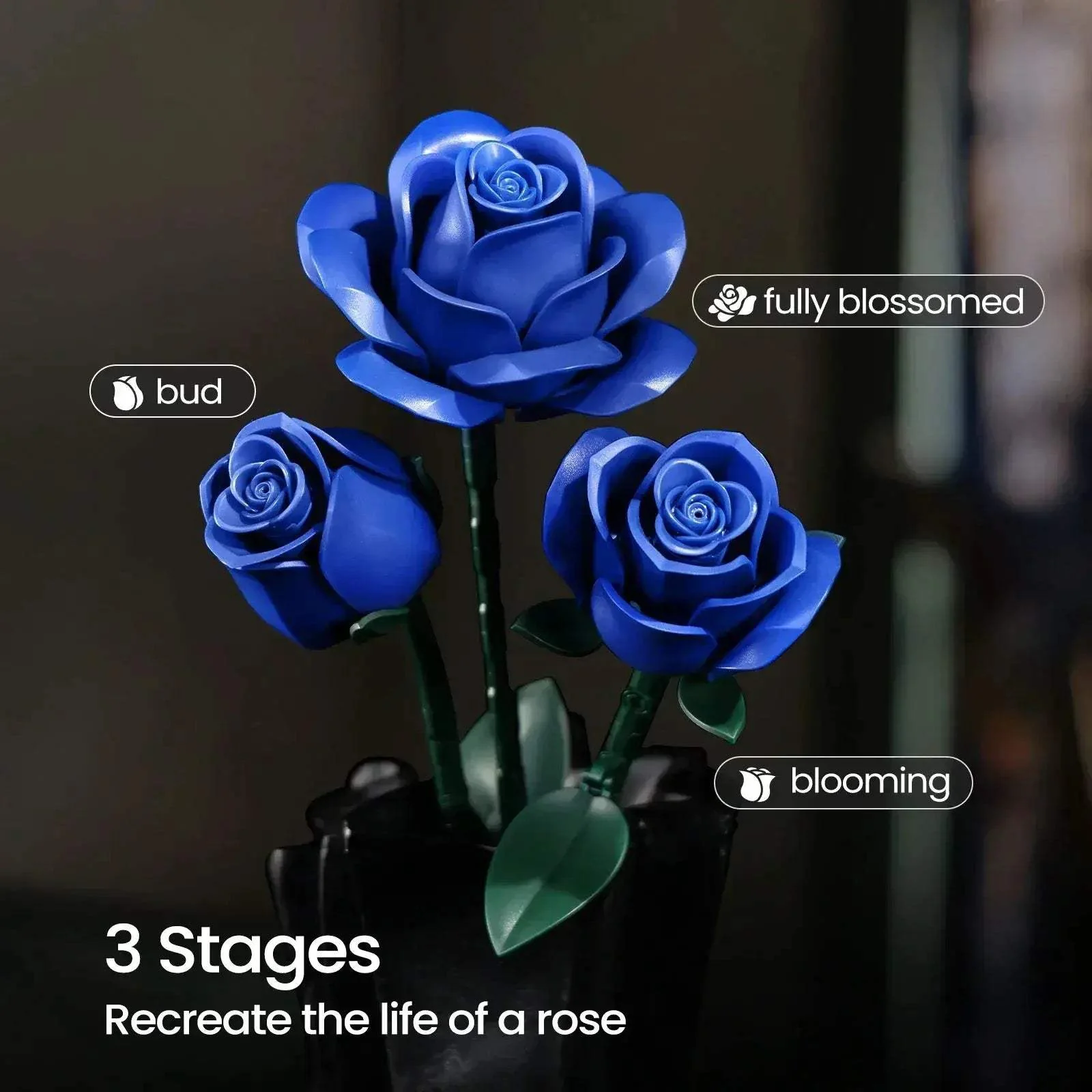 MOC Blue Rose Building Blocks Set For Customizable Home Decor - Image 3