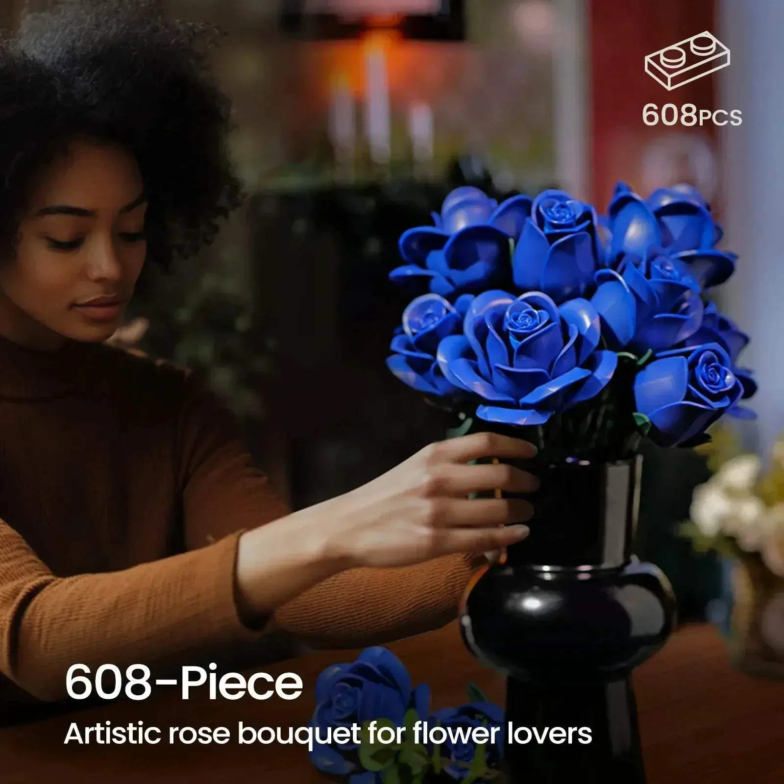 MOC Blue Rose Building Blocks Set For Customizable Home Decor - Image 5