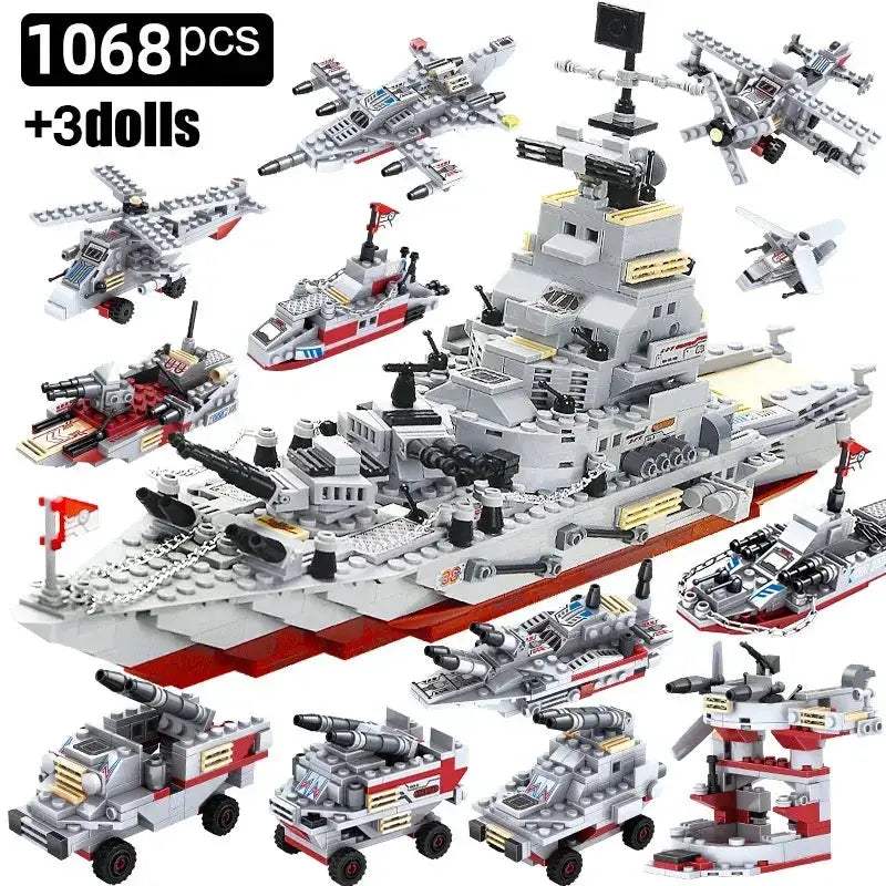 MOC Educational Building Blocks 1068 PCS 8 In 1 Military Warship Ocean Cruiser Set For Children - Image 4