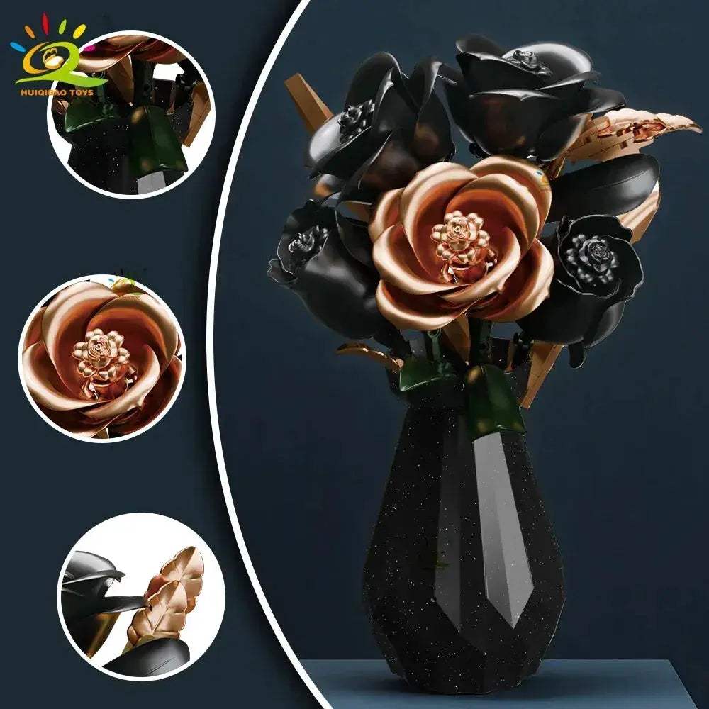 MOC Huiqibao 3D Flower Building Blocks Rose Tulip Bouquet Home Decor Gift - Image 2