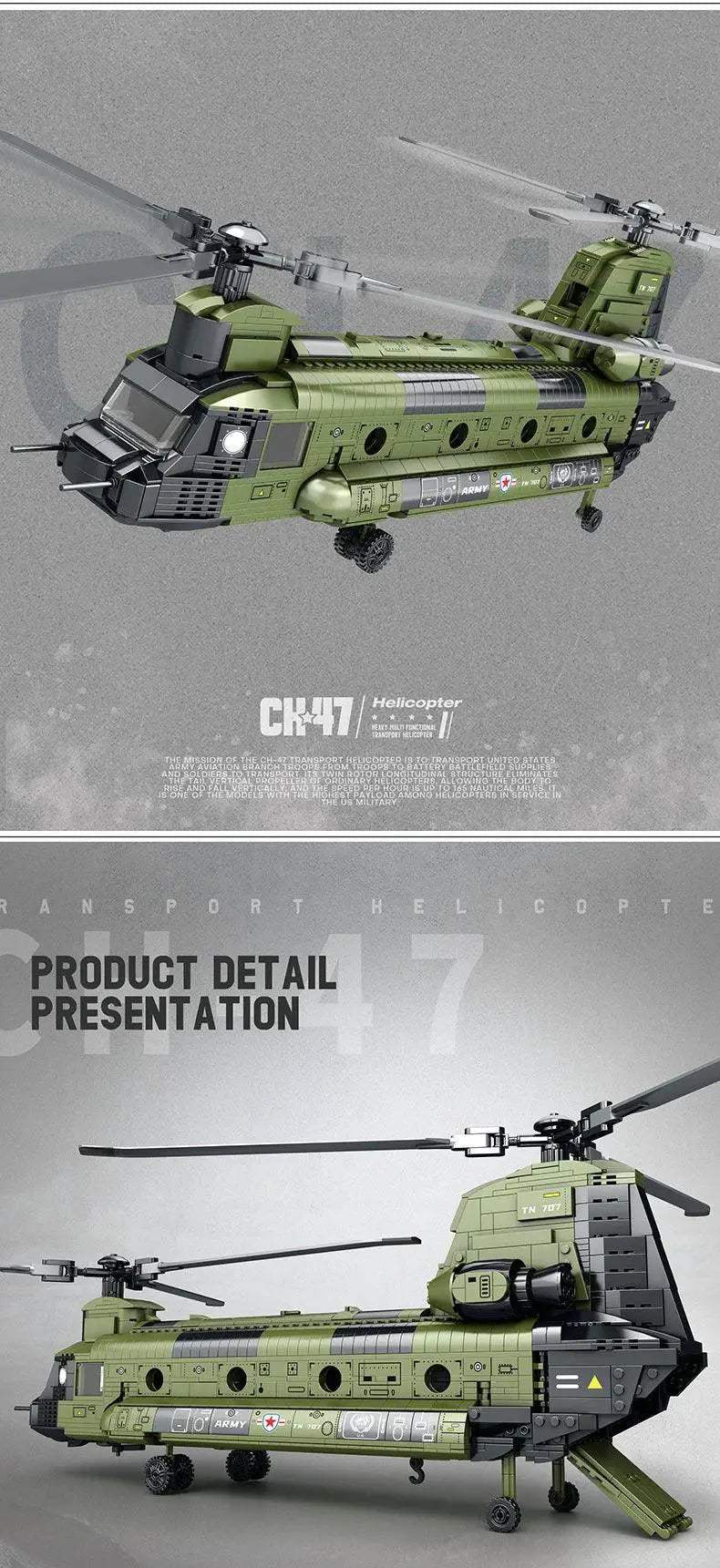 MOC Premium Building Blocks Military CH47 Chinook Transport Plane Model 1451 Pieces For Kids Educational Gift - Image 7