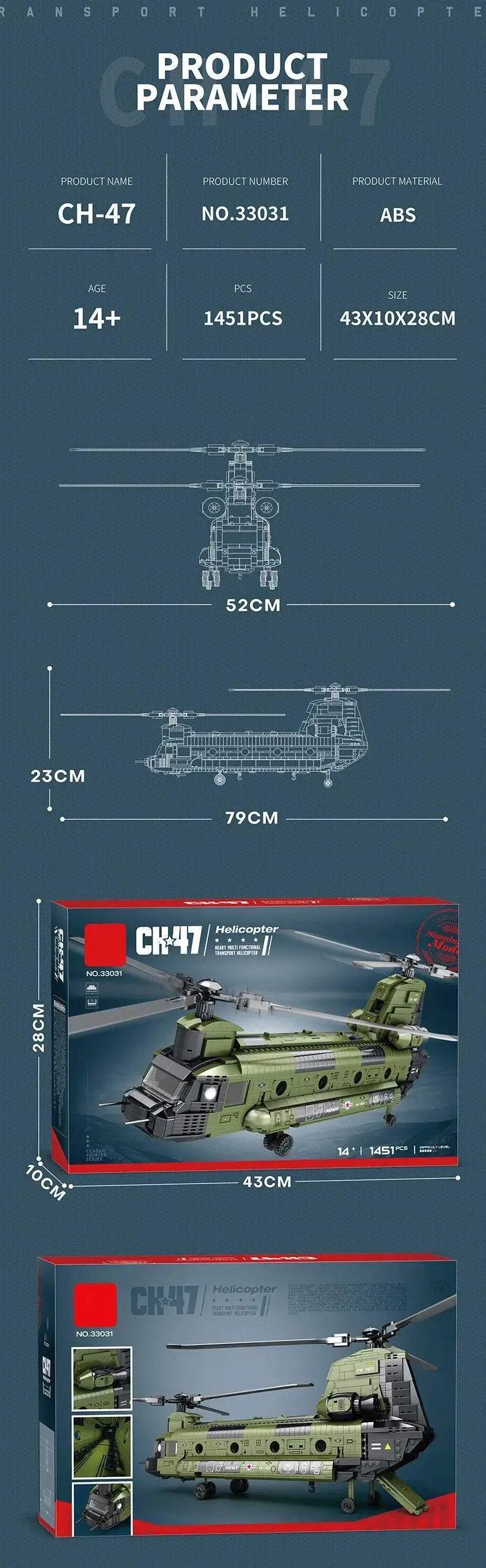 MOC Premium Building Blocks Military CH47 Chinook Transport Plane Model 1451 Pieces For Kids Educational Gift - Image 9