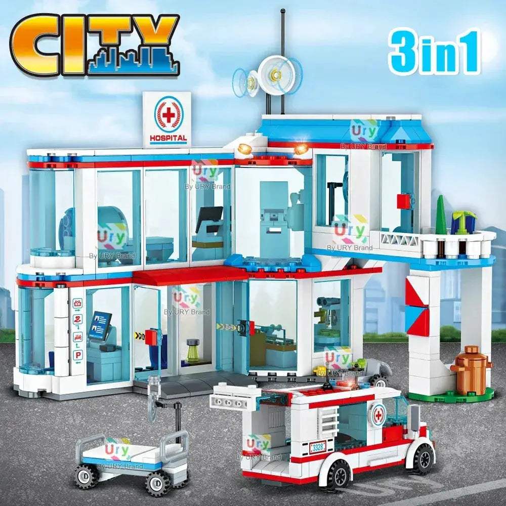 MOC Premium Building Blocks Set Lego Compatible 3in1 City Hospital Ambulance Emergency Room For Boys - Image 6