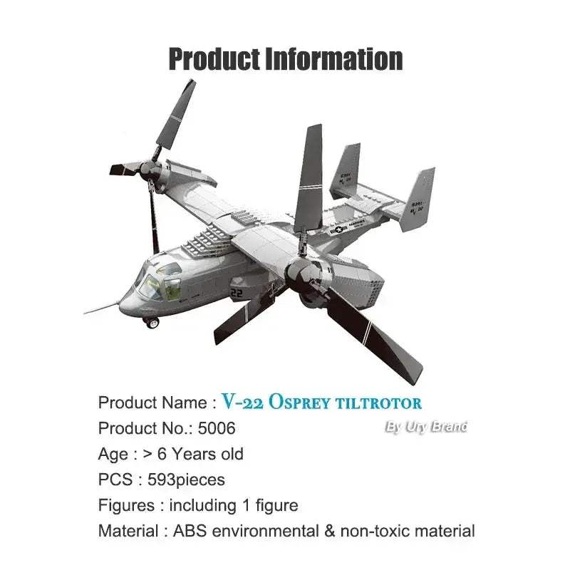 MOC Premium Building Blocks Set V 22 Osprey Tiltrotor Aircraft Model For Boys Educational Realistic 3D Build - Image 2