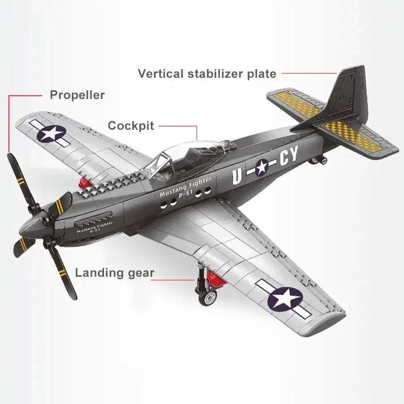 MOC Premium Model Building Blocks P 51 Mustang Fighter Jets Self Locking Bricks Military Aircraft Ideal Gift for Adults - Image 4