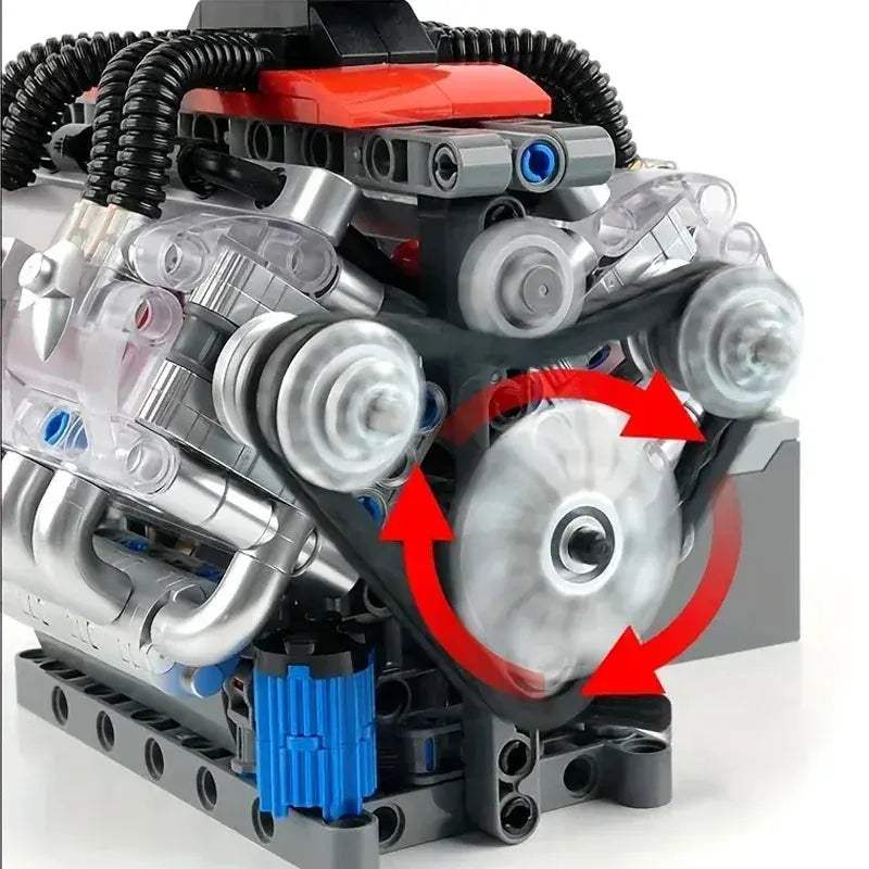 MOC V8 Engine Building Blocks Set 487 Realistic Gearbox - Image 4