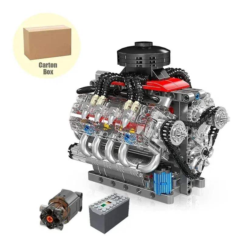 MOC V8 Engine Building Blocks Set 487 Realistic Gearbox - Image 7