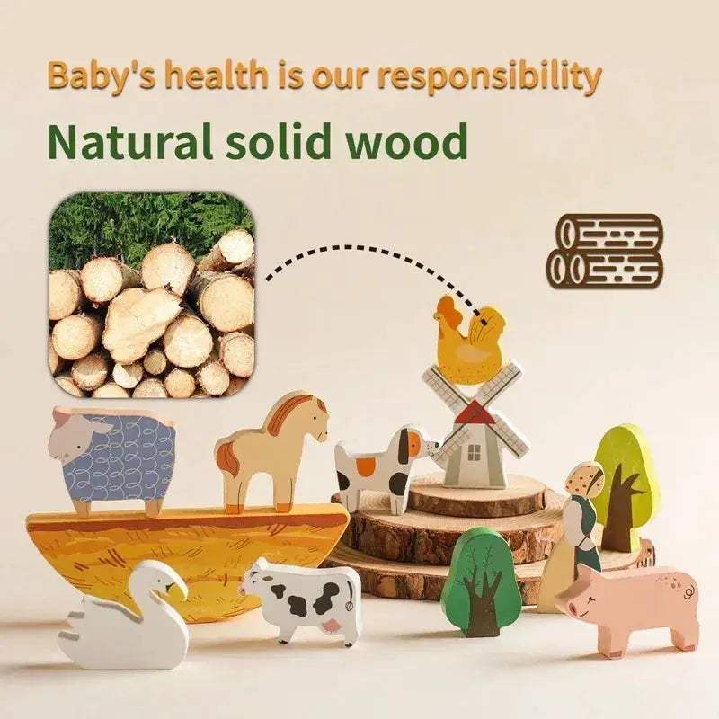 MOC Wooden Farm Stacking Toy Cow Balance Building Blocks For Kids Educational Wooden Toy Gift - Image 2
