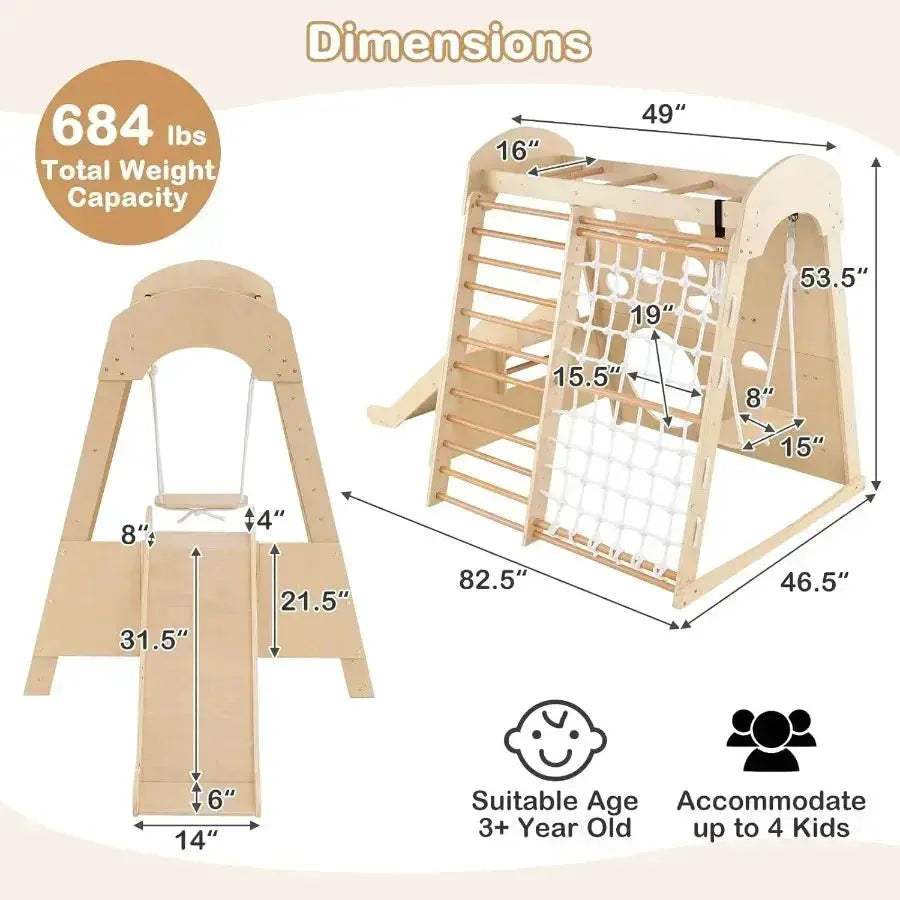 Montessori Beech Wood Indoor Playground Eight In One For Toddlers - Image 3