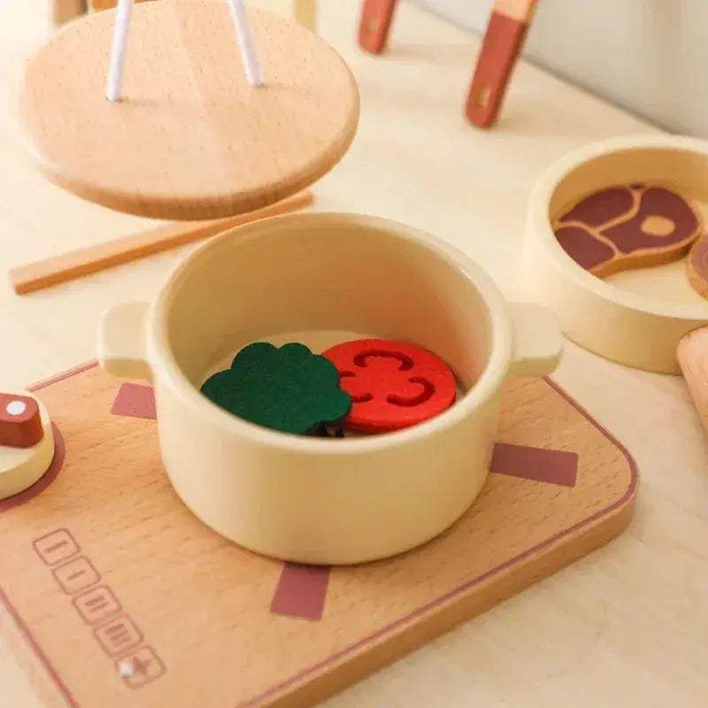 Montessori Wooden Kitchen Toy Set for Kids, Educational Pretend Play, Wooden Cooking Tools - Image 3