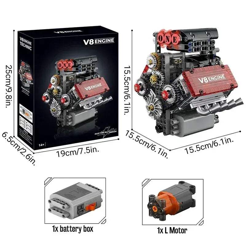 Motorized V8 Engine Lego Compatible Brick Model With Electric Drive - Image 7
