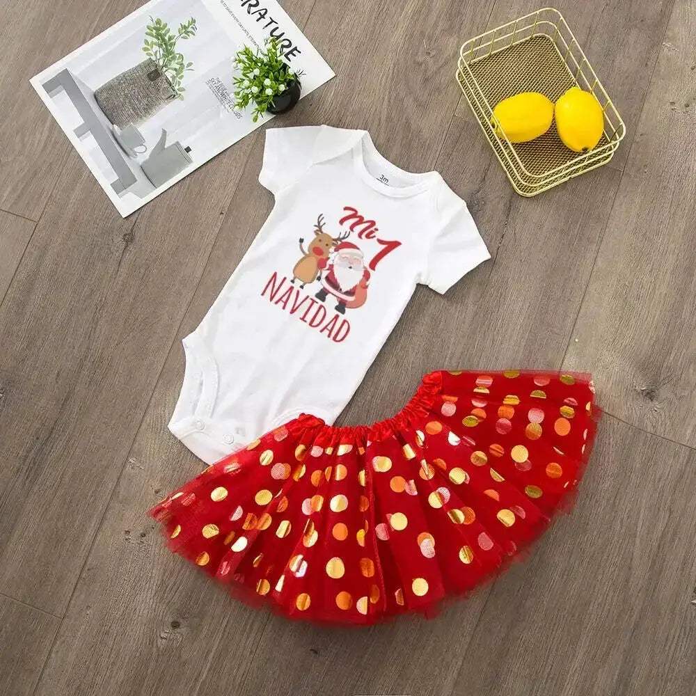 My First Christmas Deer Print Baby Bodysuit With Sequined Tutu - Image 10
