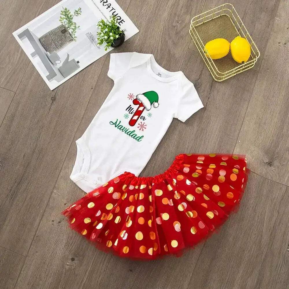 My First Christmas Deer Print Baby Bodysuit With Sequined Tutu - Image 13
