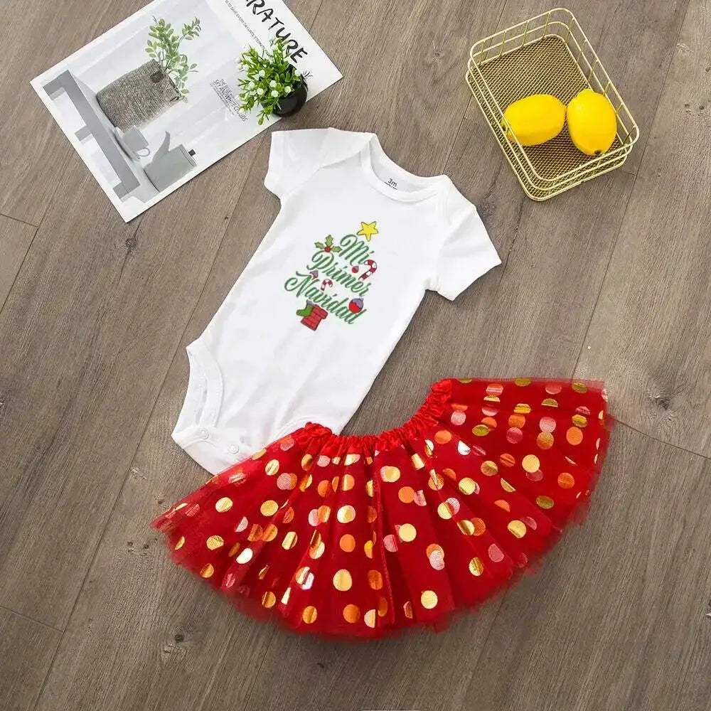 My First Christmas Deer Print Baby Bodysuit With Sequined Tutu - Image 17