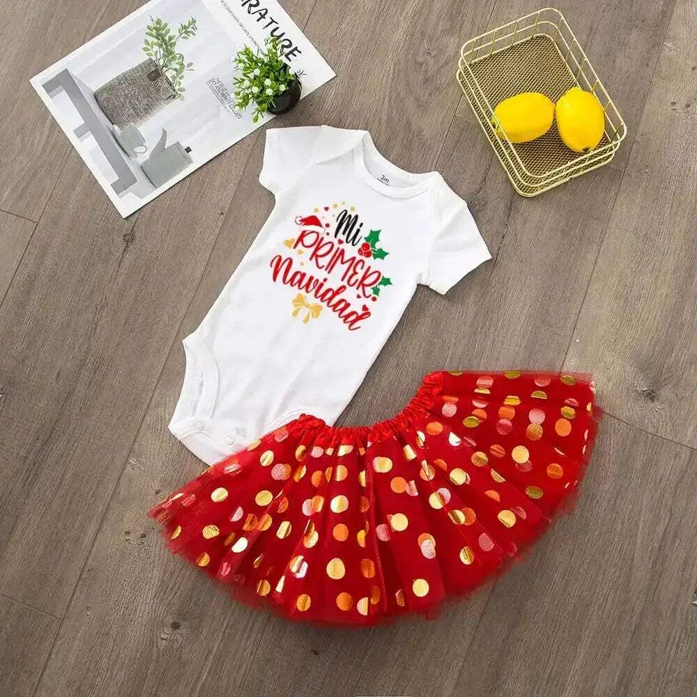 My First Christmas Deer Print Baby Bodysuit With Sequined Tutu - Image 5