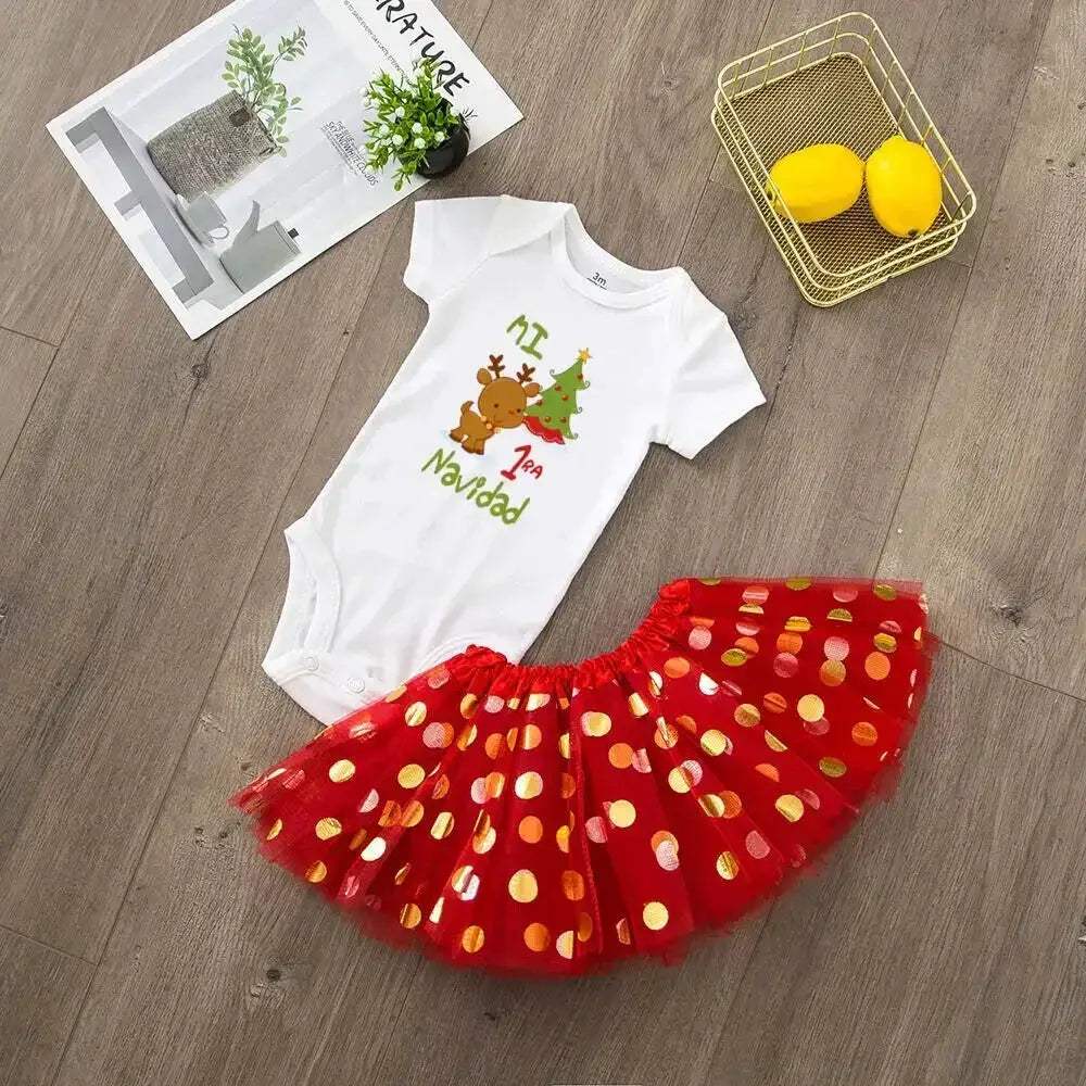 My First Christmas Deer Print Baby Bodysuit With Sequined Tutu - Image 8