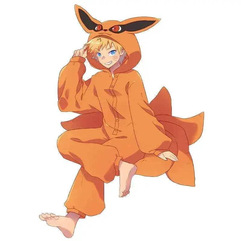 Naruto Shippuden Kurama Kyuubi Fox Cosplay Costume Kigurumi Adult Unisex Anime Pajamas Flannel Jumpsuit Sleepwear Onesies - Image 4