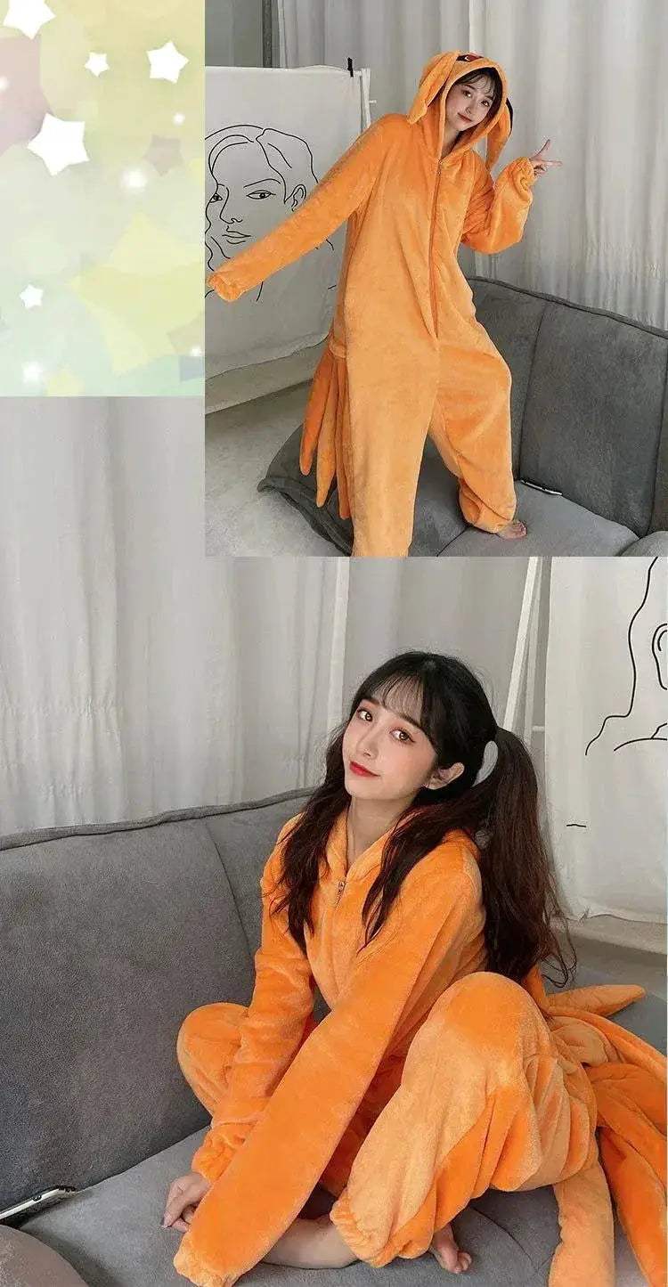 Naruto Shippuden Kurama Kyuubi Fox Cosplay Costume Kigurumi Adult Unisex Anime Pajamas Flannel Jumpsuit Sleepwear Onesies - Image 7