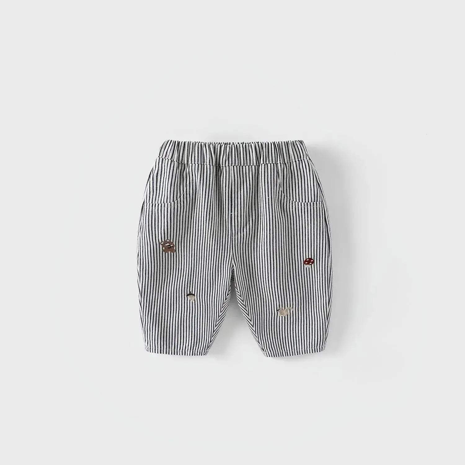 New Toddler Pants Cartoon Embroidered Harem Elastic Waist Boy Casual Striped Denim - Image 7