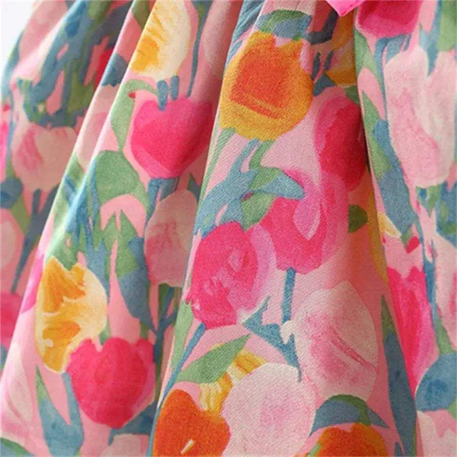 Newborn Baby Girl Dress Summer Floral Print Bow Hat - Image 5