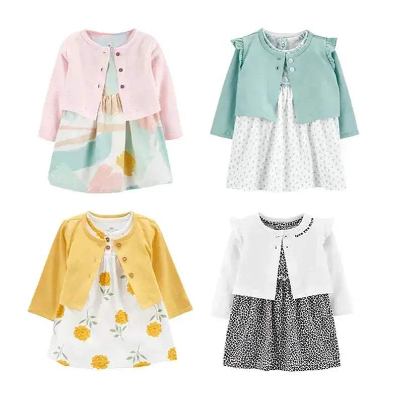 Newborn Baby Girls Floral Button Romper Set With Coat
