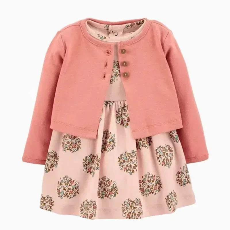 Newborn Baby Girls Floral Button Romper Set With Coat - Image 11