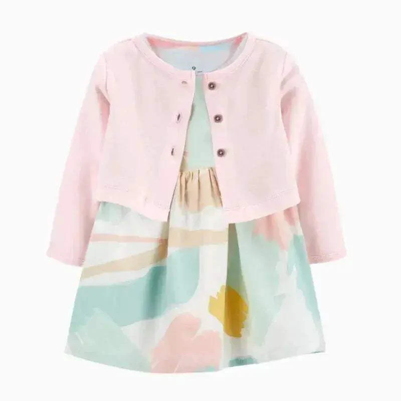 Newborn Baby Girls Floral Button Romper Set With Coat - Image 4