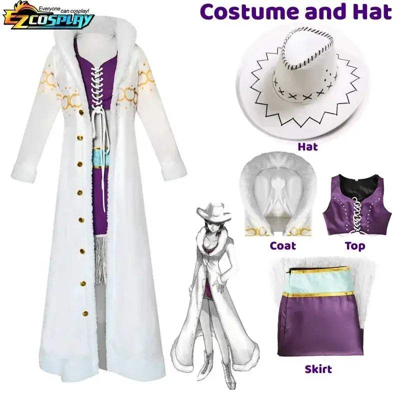 Nico Robin One Piece Cosplay Costume Purple Fur Cloak - Image 6