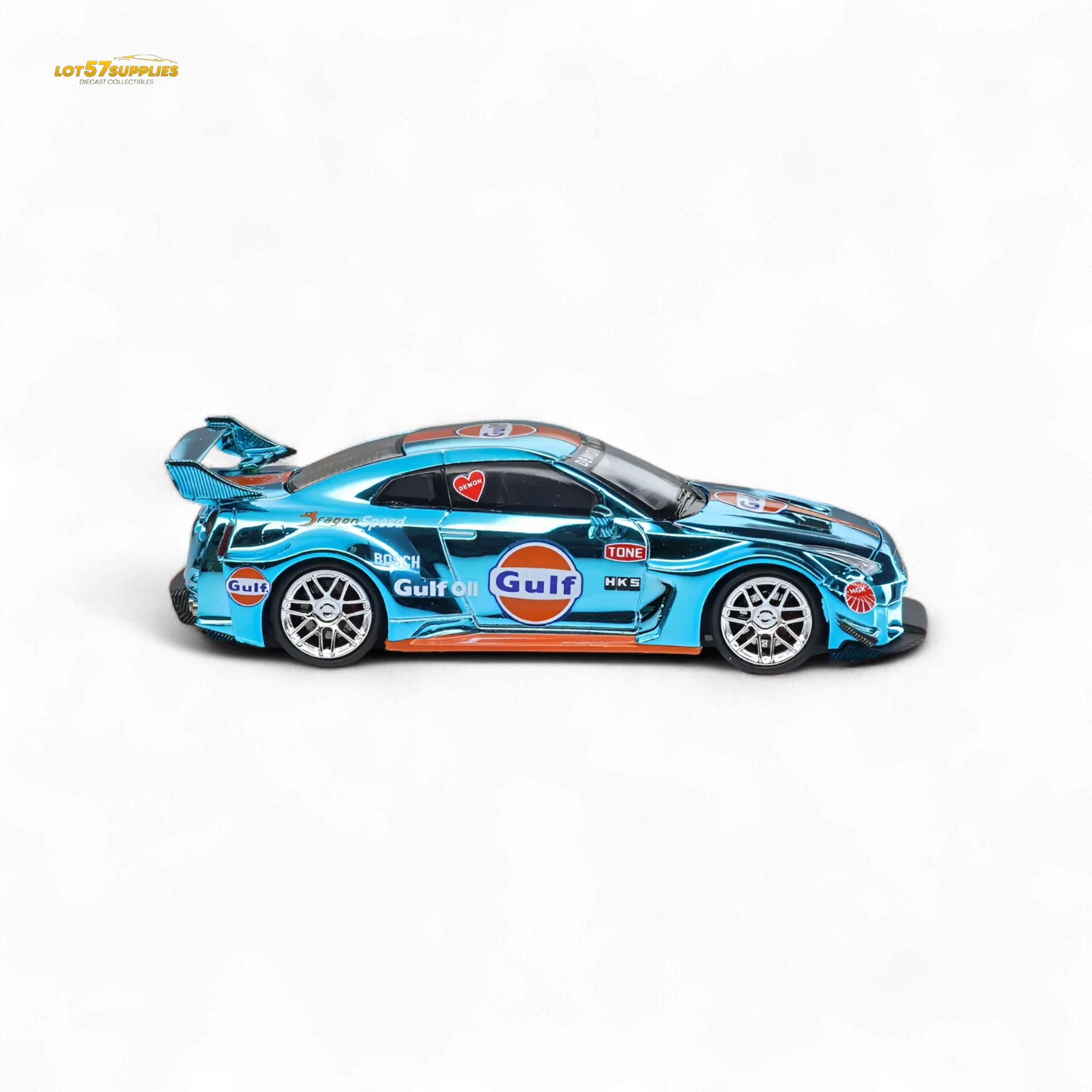 Nissan GT-R R35 Liberty Walk Chrome Gulf Diecast Edition - Image 3
