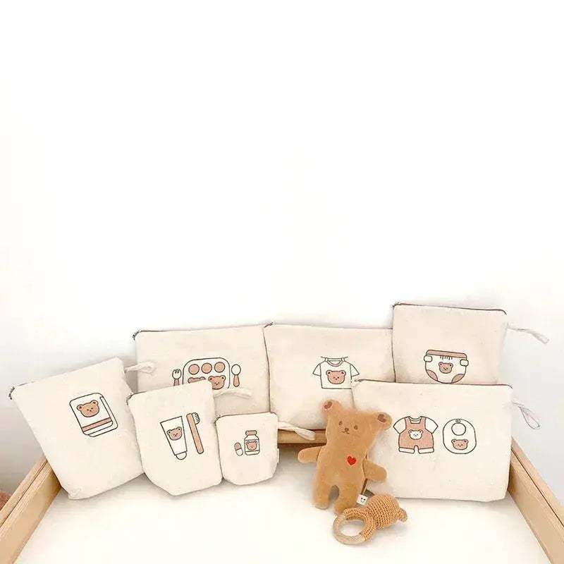 OIMG Canvas Diaper Storage Bag Set With Waterproof Lining For Traveling Parents