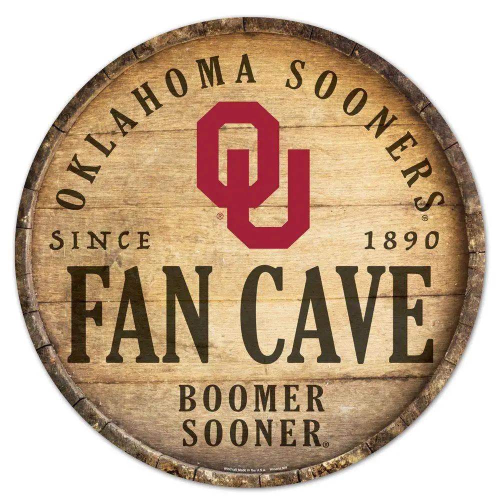 Oklahoma Sooners Wood Sign Round 14 Inch Barrel Top