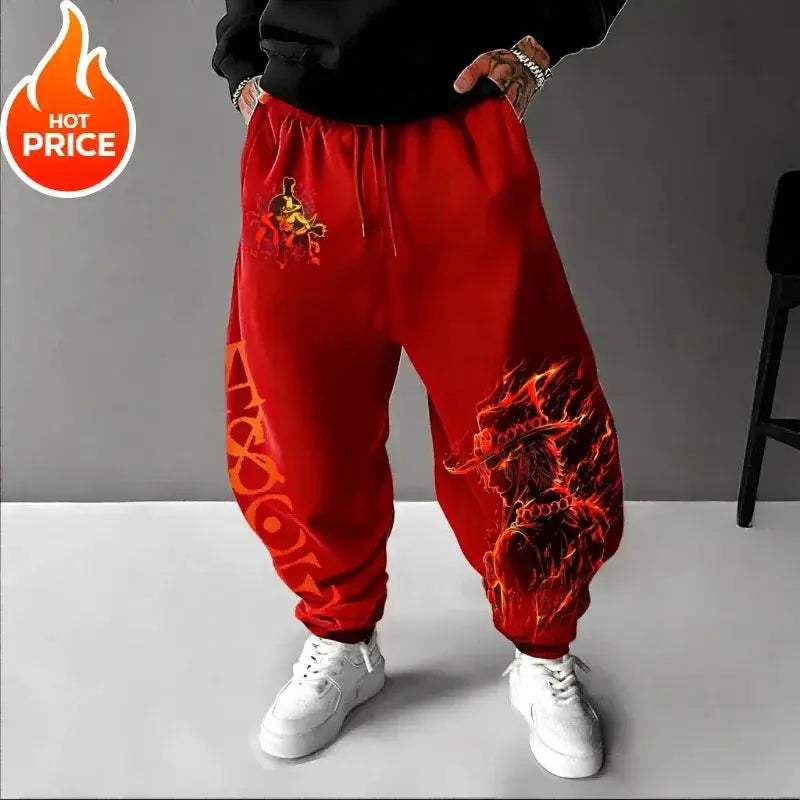 One Piece ACE Unisex Harajuku Streetwear Sweatpants Warm - Image 3