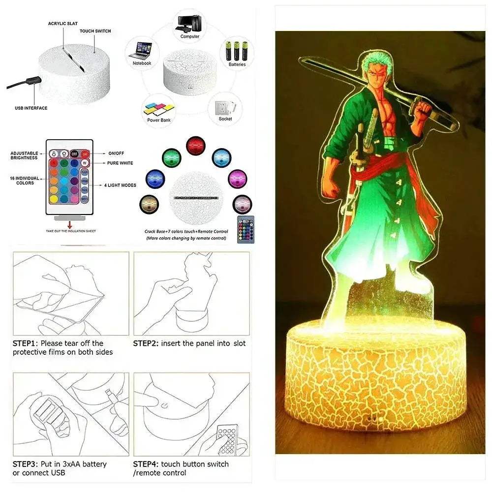 One Piece Anime Figures 3D Lamp PVC Action Collection Model Toys LED Night Light - Image 6