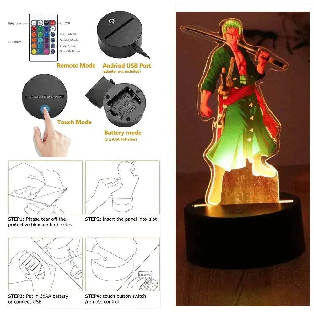 One Piece Anime Figures 3D Lamp PVC Action Collection Model Toys LED Night Light - Image 7