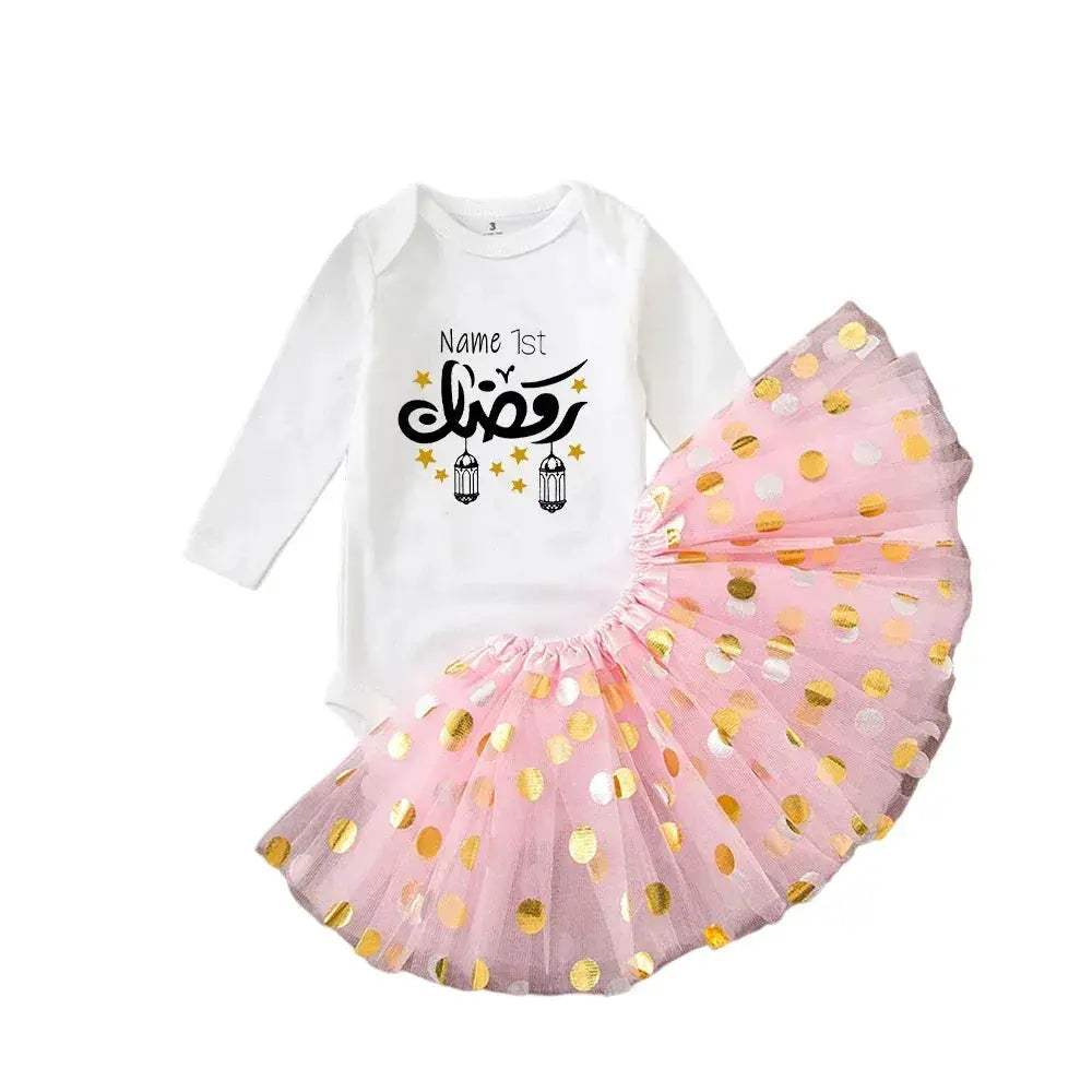 Personalised First Eid Tutu Dress Two Piece Set With Sequined Mesh For Babies And Toddlers - Image 11