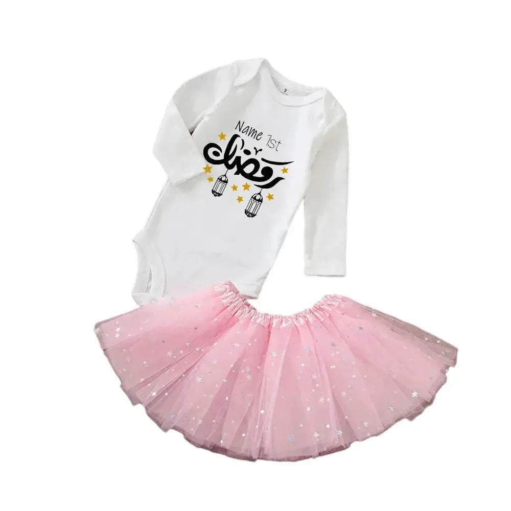 Personalised First Eid Tutu Dress Two Piece Set With Sequined Mesh For Babies And Toddlers - Image 18