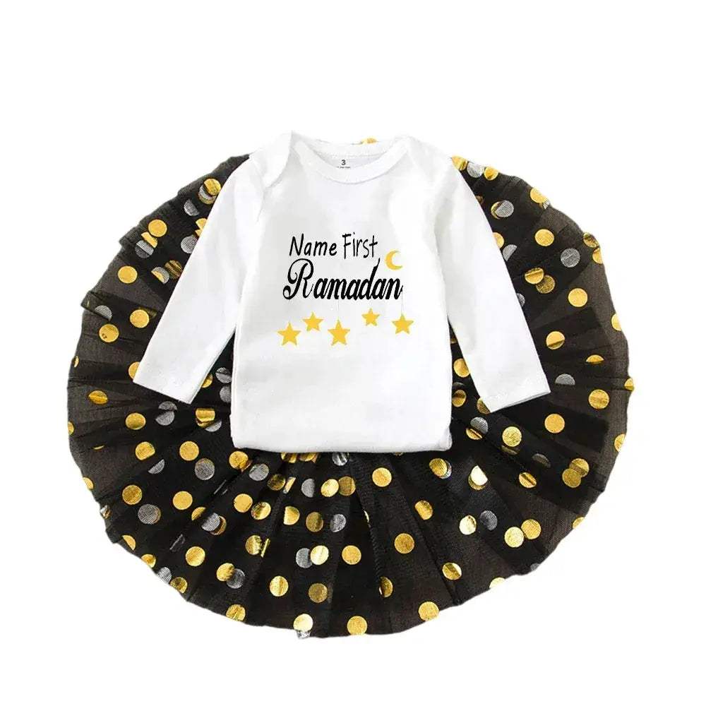 Personalised First Eid Tutu Dress Two Piece Set With Sequined Mesh For Babies And Toddlers - Image 3