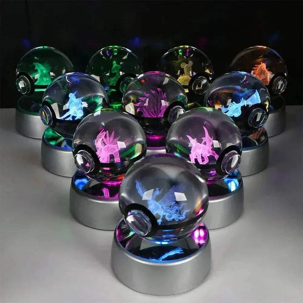 Pokemon 3D Crystal Ball Pikachu Gengar Eevee Mewtwo Anime Pokeball with Led Night Light Base - Image 3