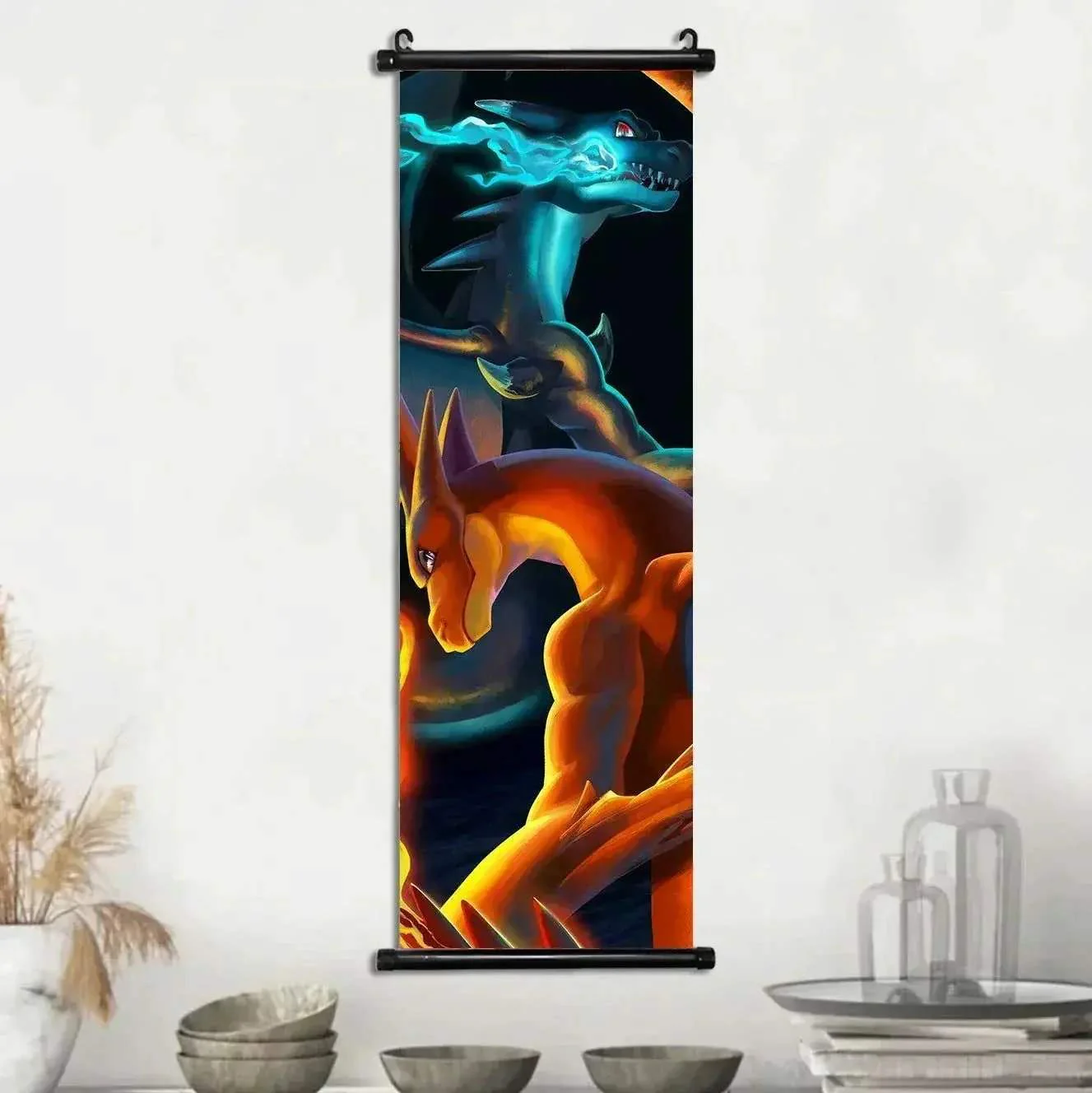 Pokemon Scroll Wall Art, Anime Posters Pikachu Eevee Modern Room Decoration Charizard Canvas Hanging Scrolls Wall Prints - Image 33
