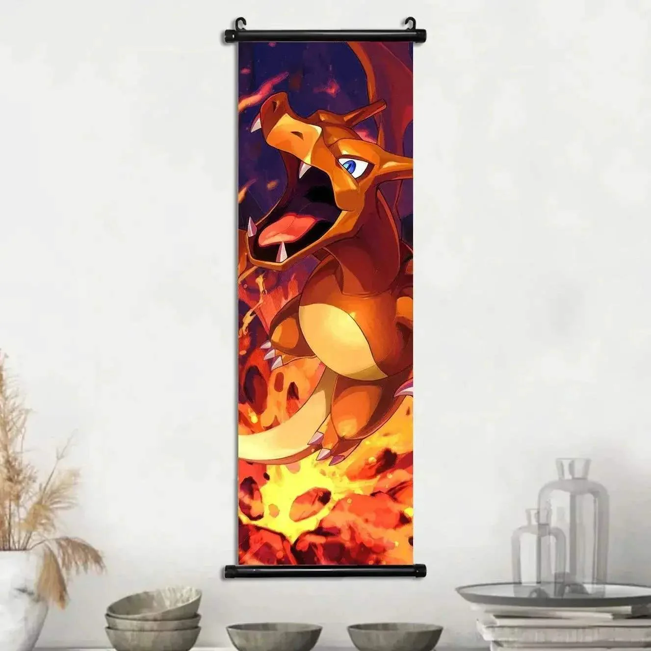 Pokemon Scroll Wall Art, Anime Posters Pikachu Eevee Modern Room Decoration Charizard Canvas Hanging Scrolls Wall Prints - Image 6
