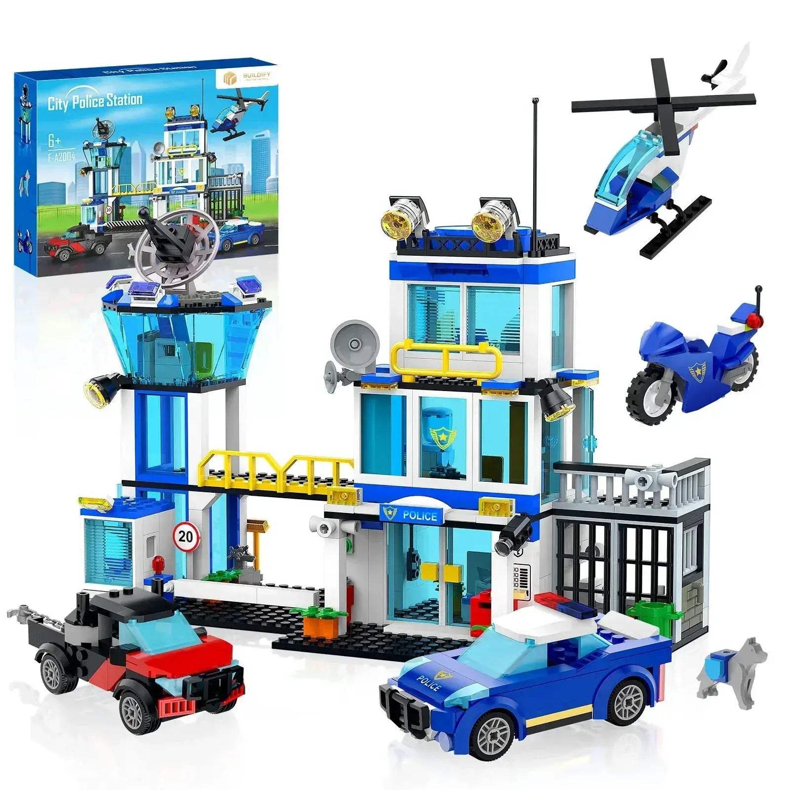 Police Station STEM Building Set With Helicopter Vehicles