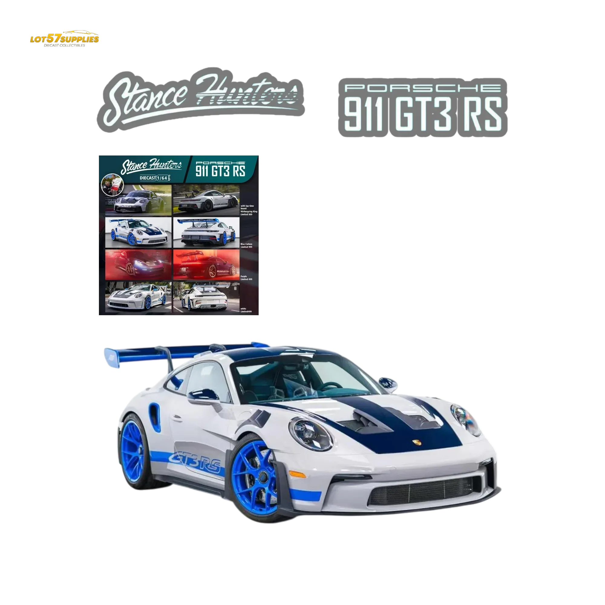Porsche 911 GT3 RS Diecast Model Blue Carbon Edition